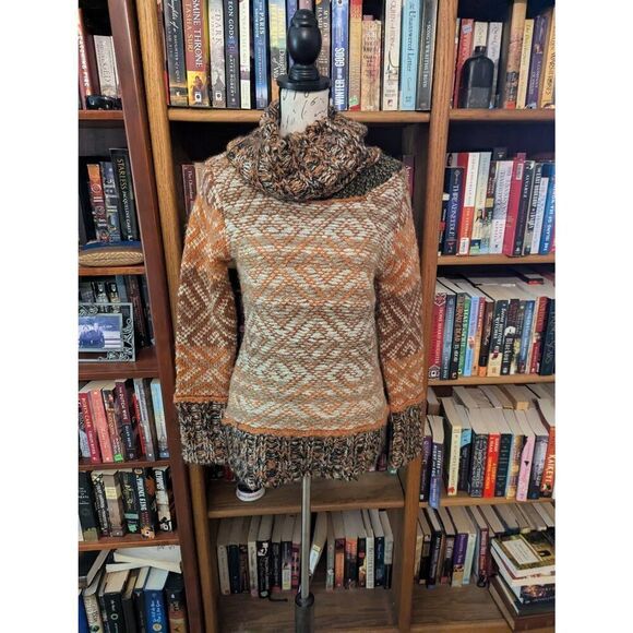 Desigual Women’s Small Cowlneck Wool Blend Tapestry Pullover Sweater Chunky - Picture 1 of 6